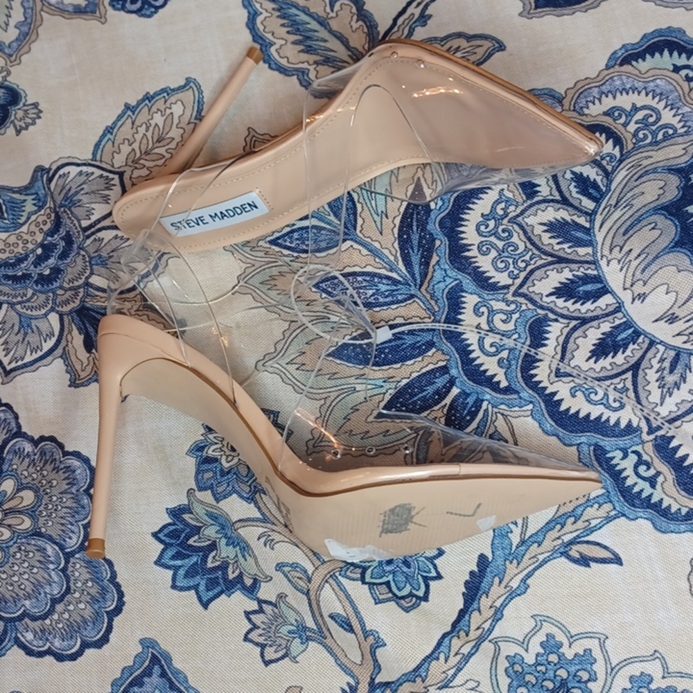 Steve Madden Vienne Clear & Nude Strappy High Heels Pumps - Picture 7 of 10